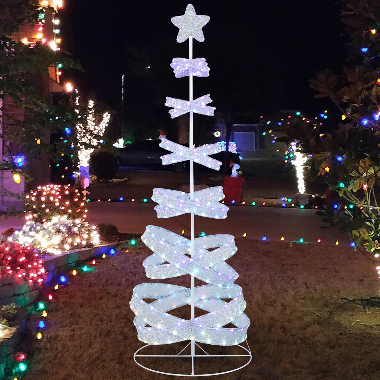 Pre-Lit Spiral Christmas Tree Light Up Artificial Tree W/ 341 Led Lights Holiday Decoration